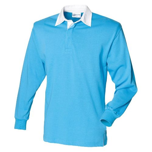 Front Row Long Sleeve Plain Rugby Shirt Surf Blue/White